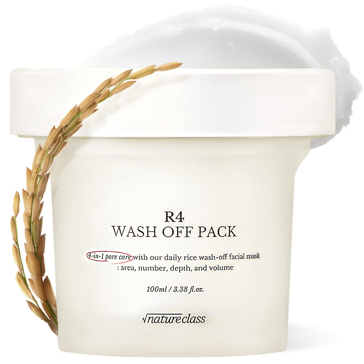 NatureClass R4 Rice Wash Off Mask bottle closeup for easy weekly routine