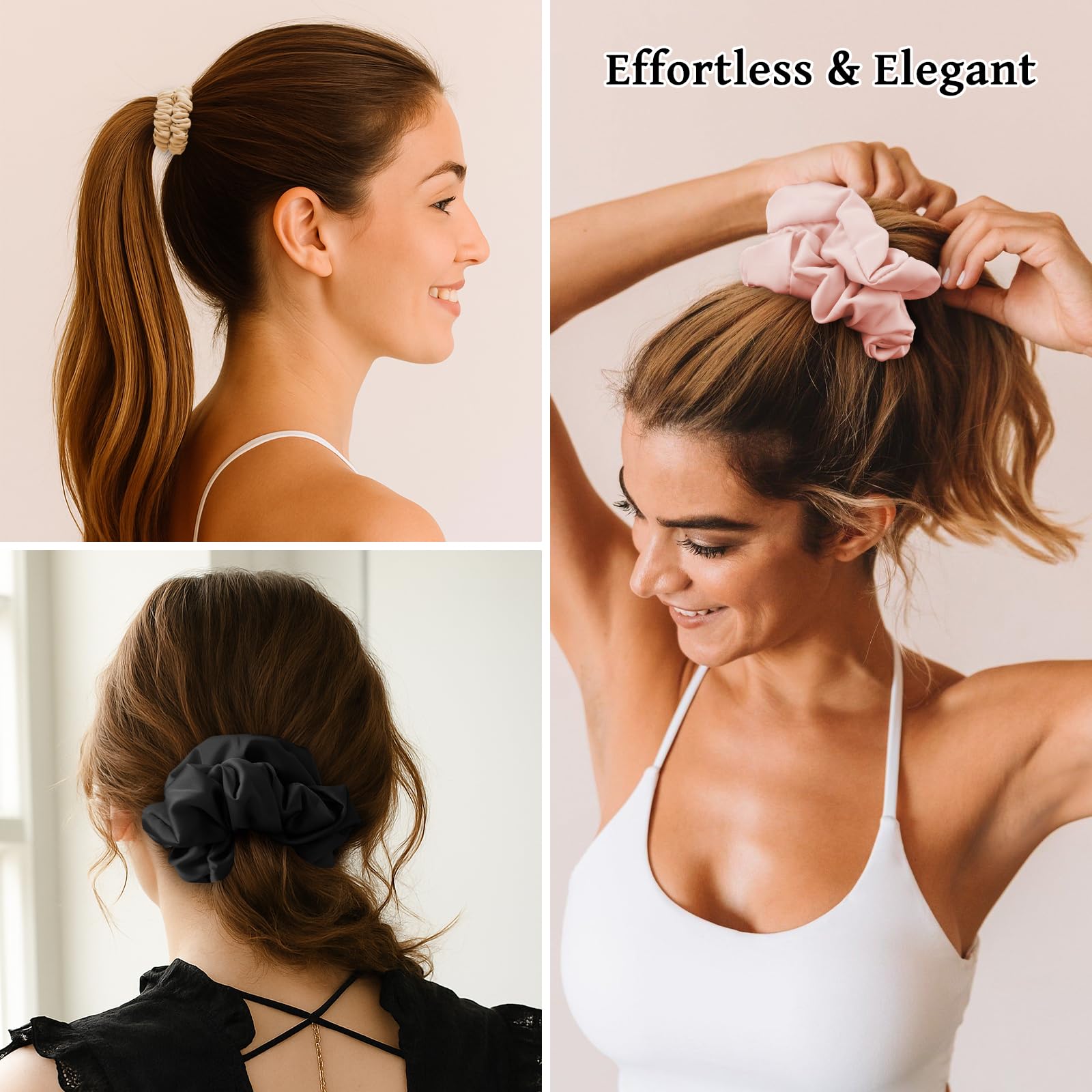 NatureKess champagne silk scrunchie: versatile color for outfits and day-to-night wear