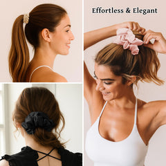 NatureKess champagne silk scrunchie: versatile color for outfits and day-to-night wear