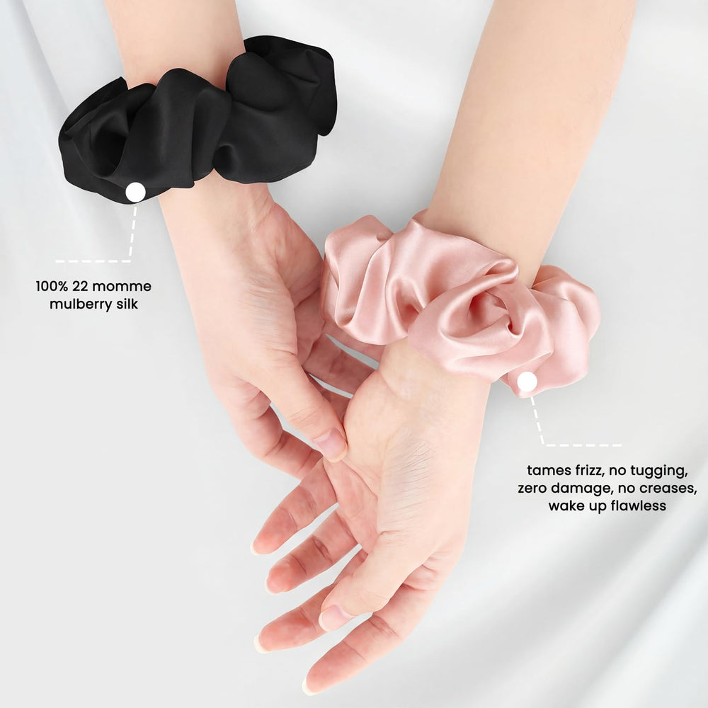NatureKess elastic-core silk scrunchies: stretches smoothly with recovery