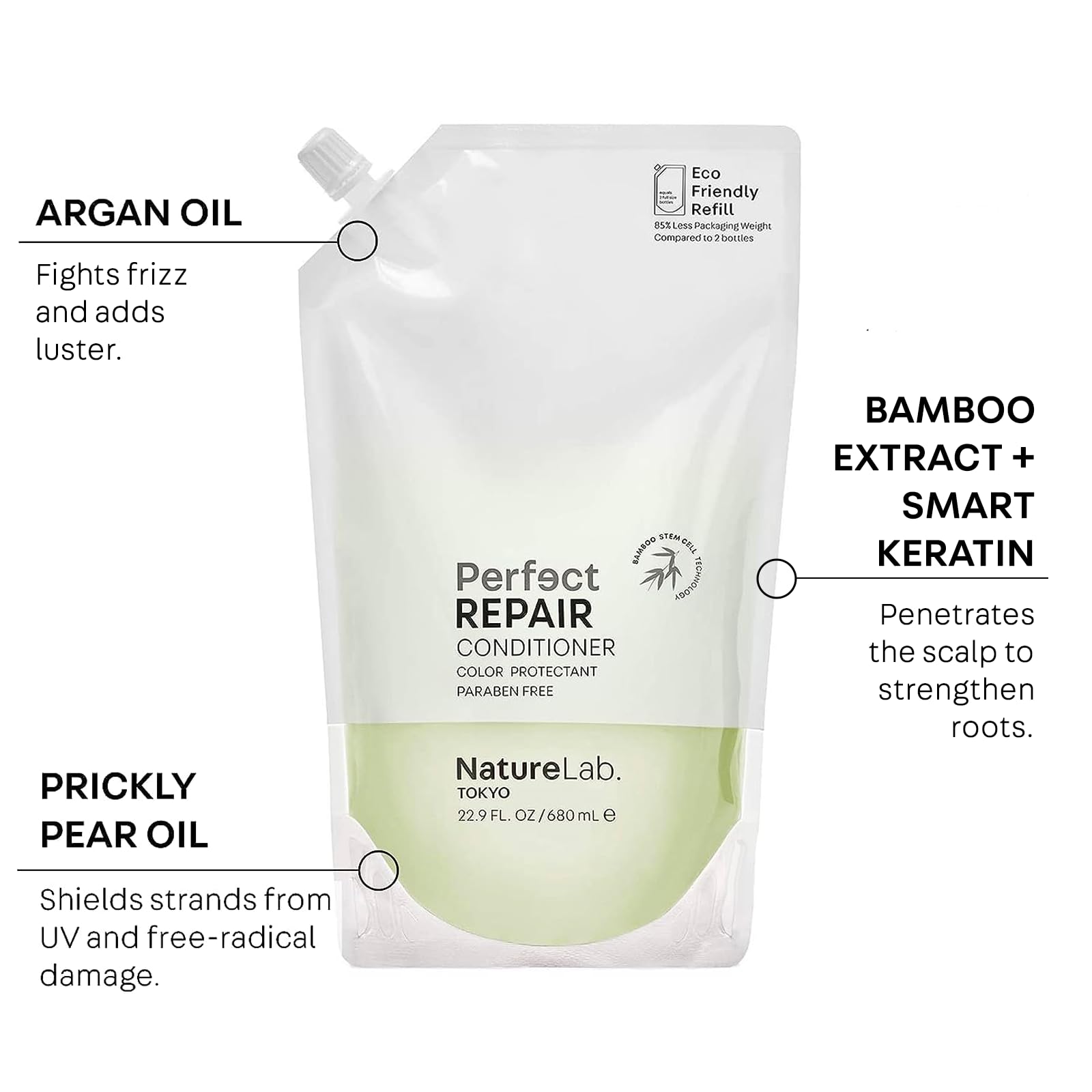 Conditioner close-up with argan and prickly pear oils from NatureLab.TOKYO
