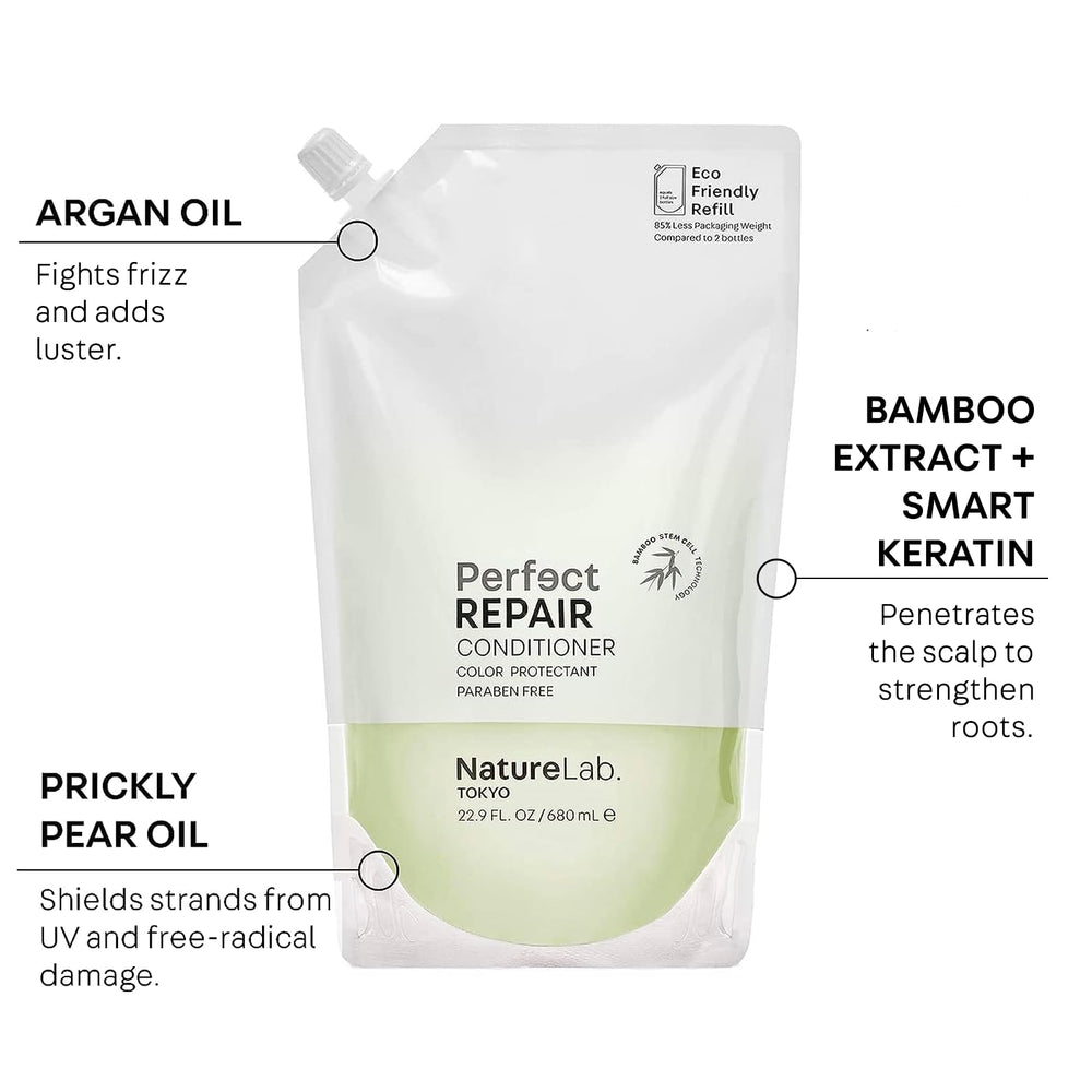 Conditioner close-up with argan and prickly pear oils from NatureLab.TOKYO