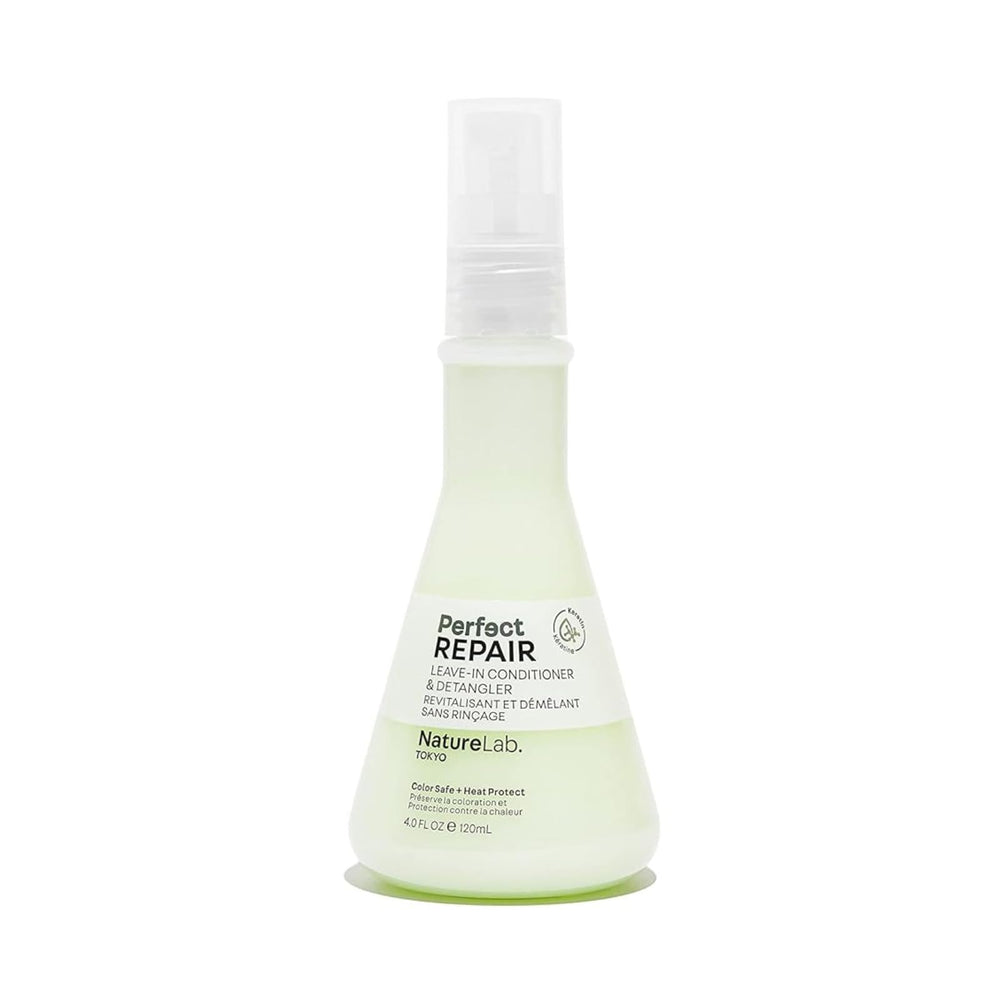 NatureLab.TOKYO Perfect Repair leave-in conditioner bottle for detangling and heat protection.