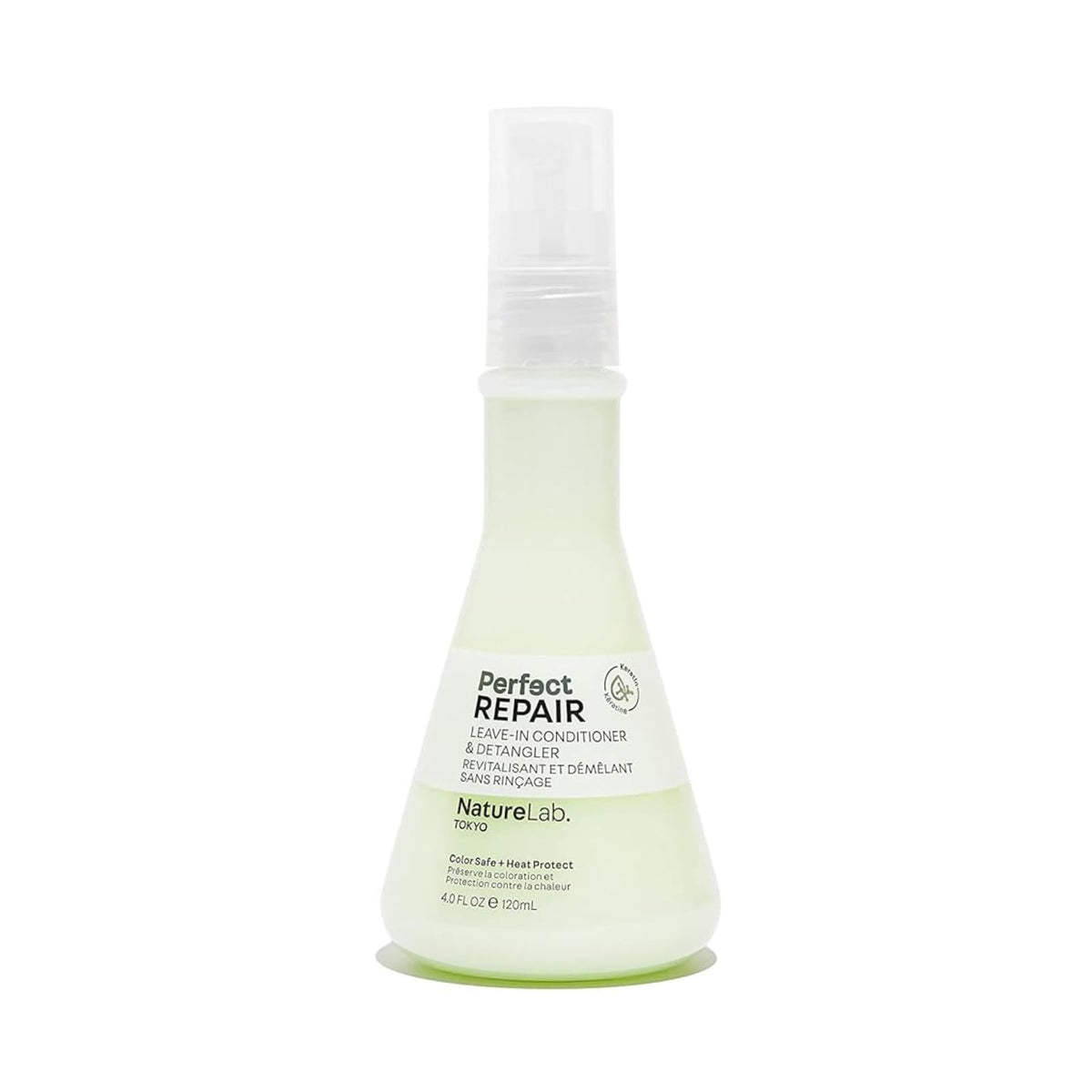 NatureLab.TOKYO Perfect Repair leave-in conditioner bottle for detangling and heat protection.