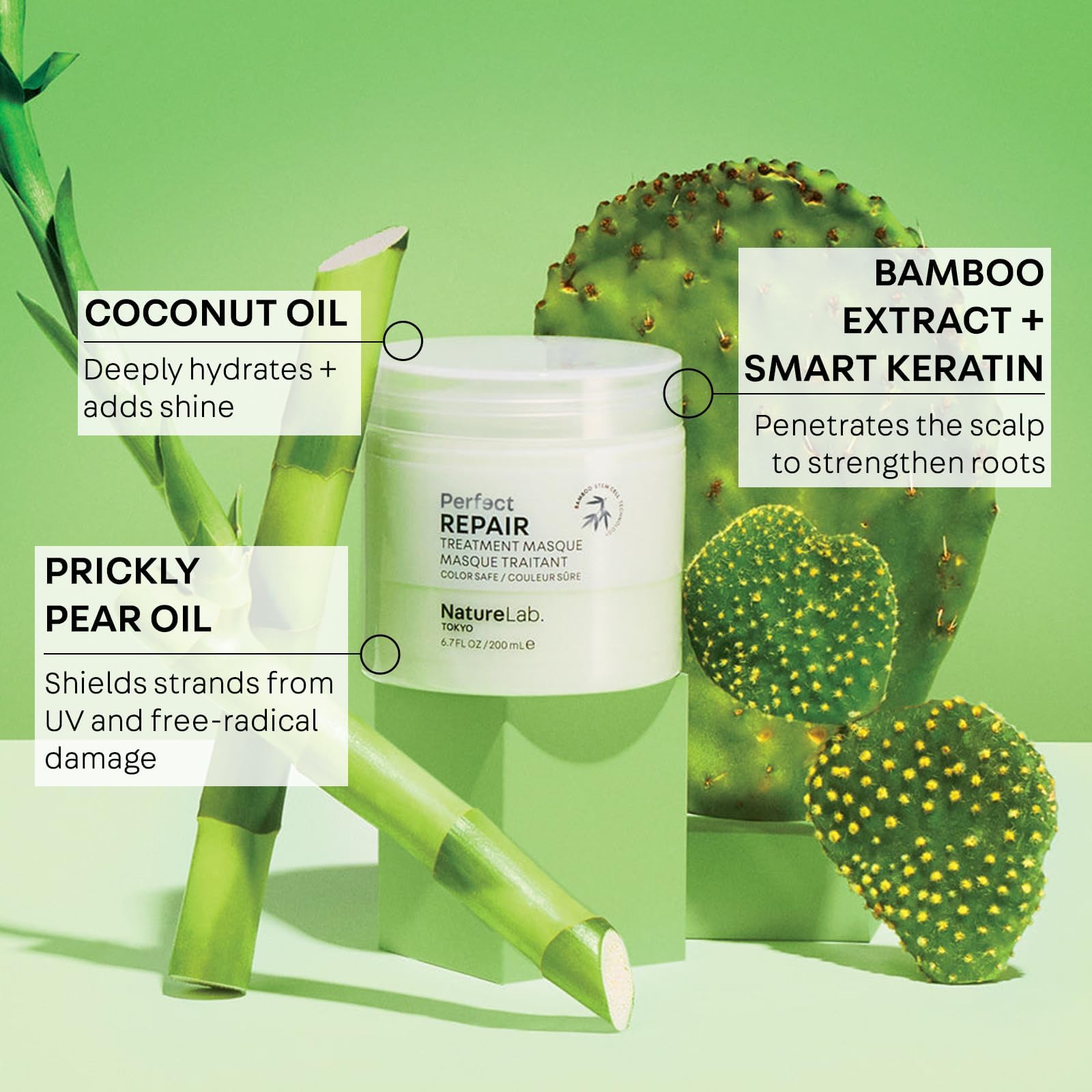 NatureLab.TOKYO Perfect Repair Masque with prickly pear oil providing UV protection and shine