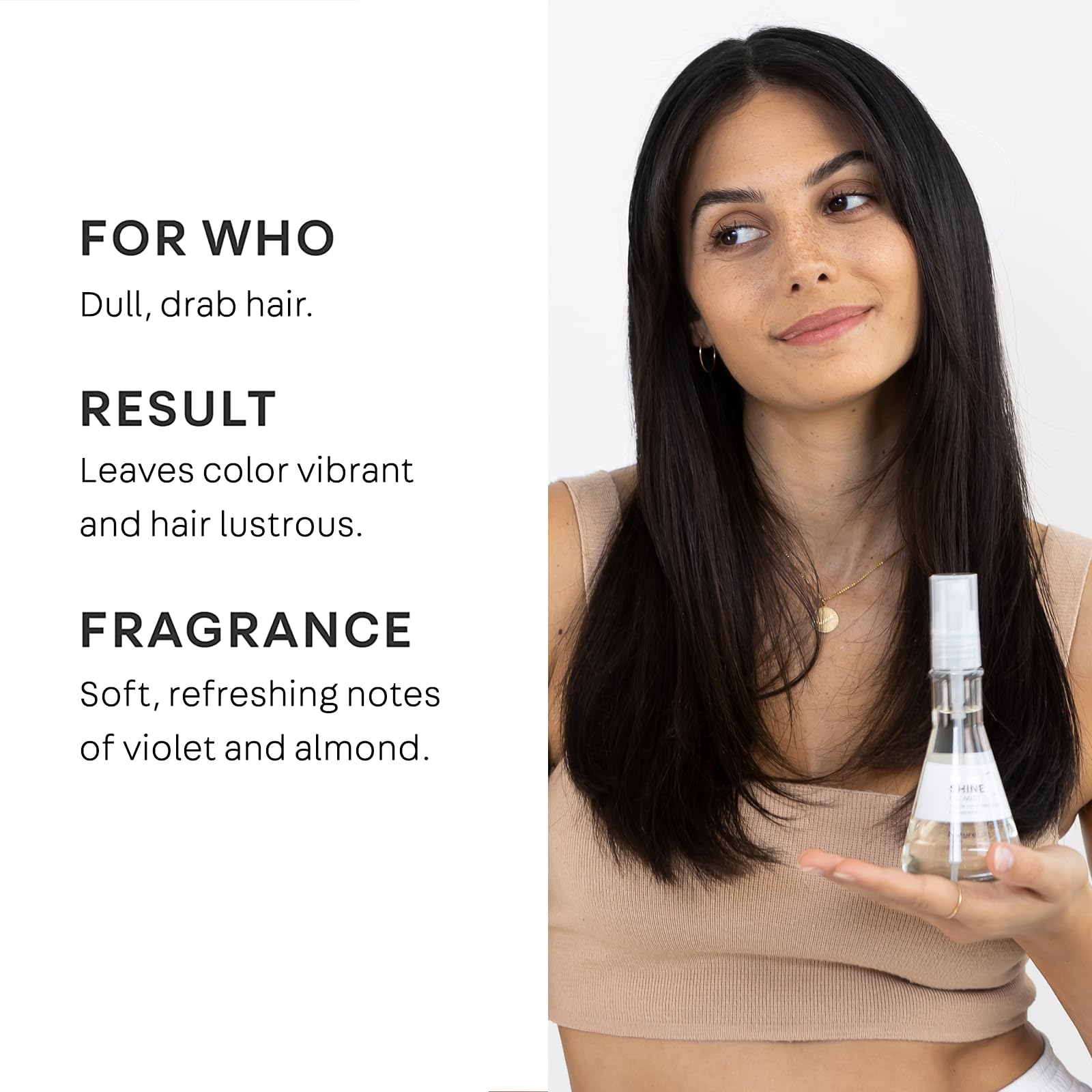 NatureLab Tokyo Perfect Shine Oil Mist nozzle sprays evenly for lightweight shine.