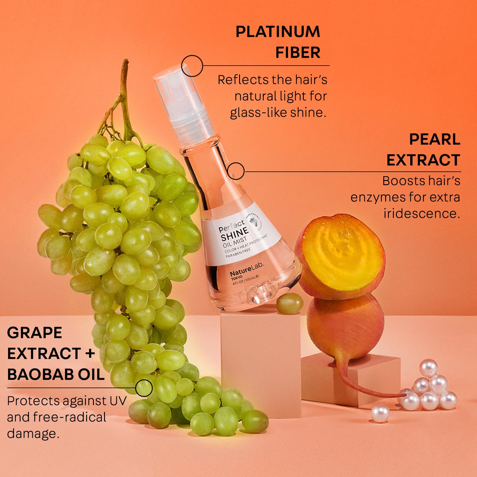 NatureLab Tokyo Perfect Shine Oil Mist spray demonstrates easy, even application.