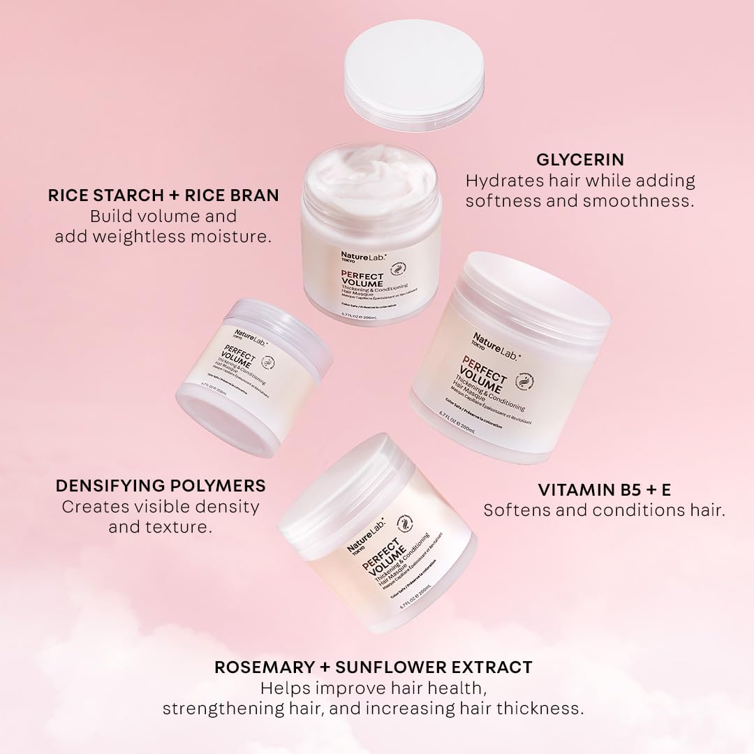 NatureLab.TOKYO Perfect Volume Masque flowing hair demonstrates smooth, voluminous styling possibilities.