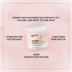 NatureLab.TOKYO Perfect Volume Masque vitamins highlight nourishing benefits for shine and softness.