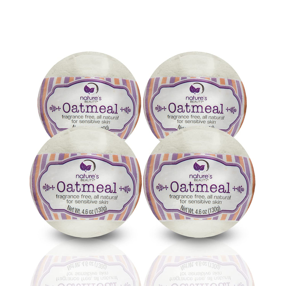 Nature's Beauty oatmeal fragrance-free bath bomb closeup for soothing hydration