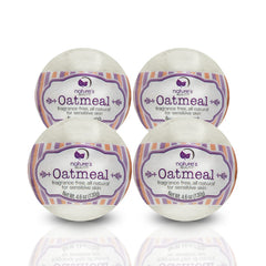 Nature's Beauty oatmeal fragrance-free bath bomb closeup for soothing hydration