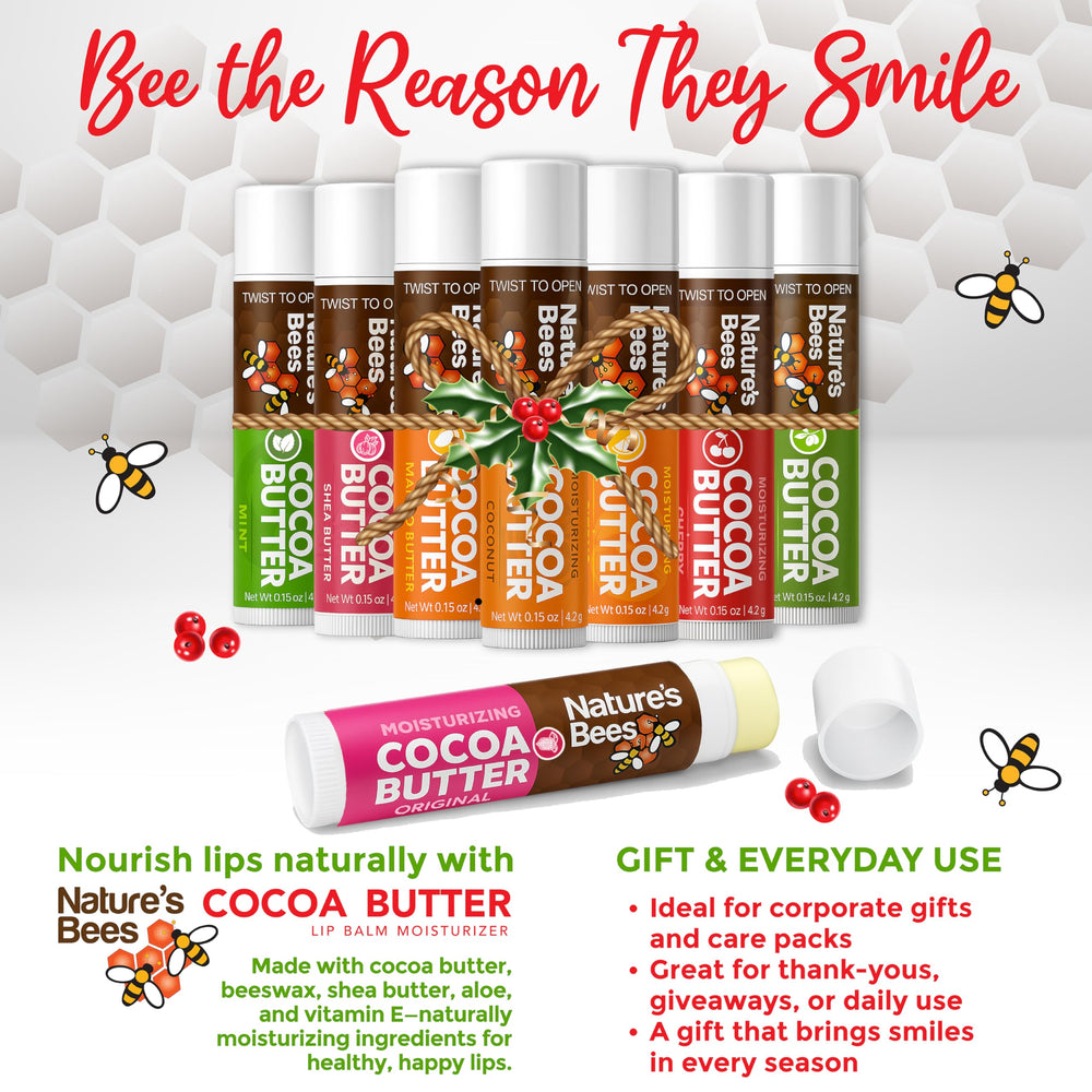 Nature’s Bees lip balm 24-pack display perfect for gifting and swag bags