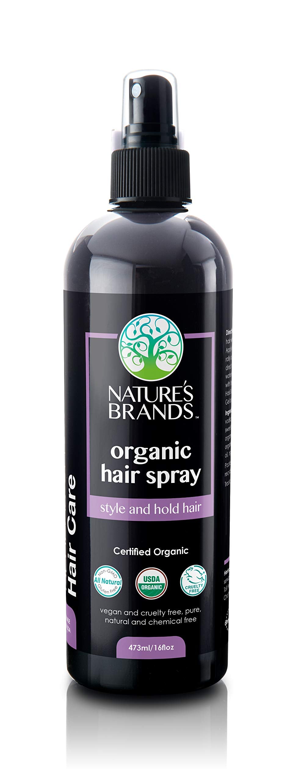 Nature's Brands Hair Spray Organic Herbal Choice Mari 16oz bottle shows natural hold for everyday styling.