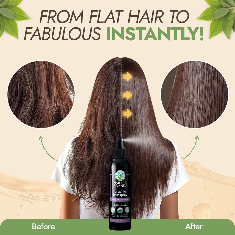 Nature's Brands Organic Hair Spray volume-boost adds body for fuller styles.