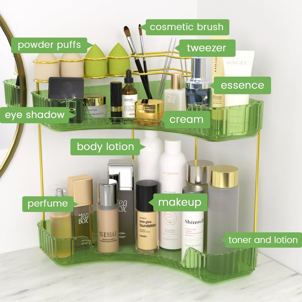 Nature's Source 10x10x12 inch green organizer fits tall bottles like shampoo and skincare.