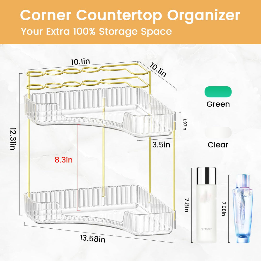Nature's Source makeup organizer two-tier corner highlights tall bottle storage.