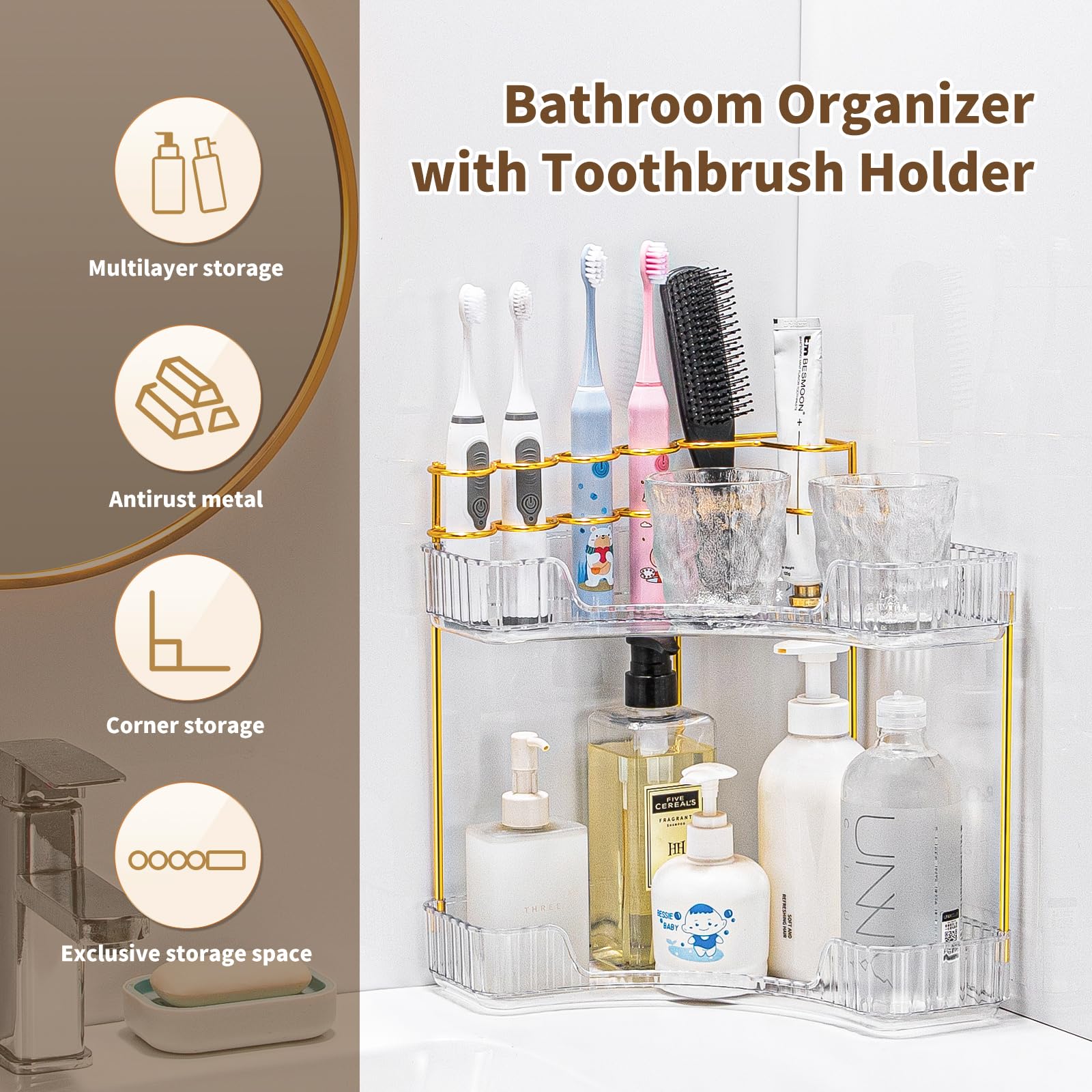 Nature's Source sturdy acrylic construction resists moisture for lasting bathroom organization.