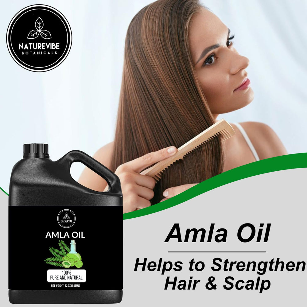 Naturevibe Botanicals Amla Oil pour – easy scalp massage and nourishment.