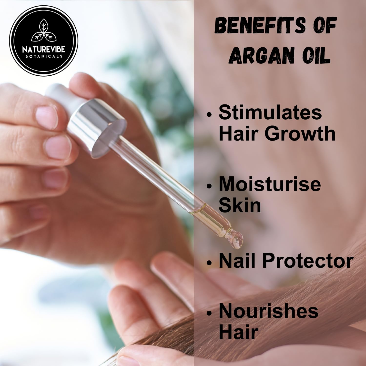 Naturevibe Botanicals Argan Oil bottle ready for serums and massage blends.