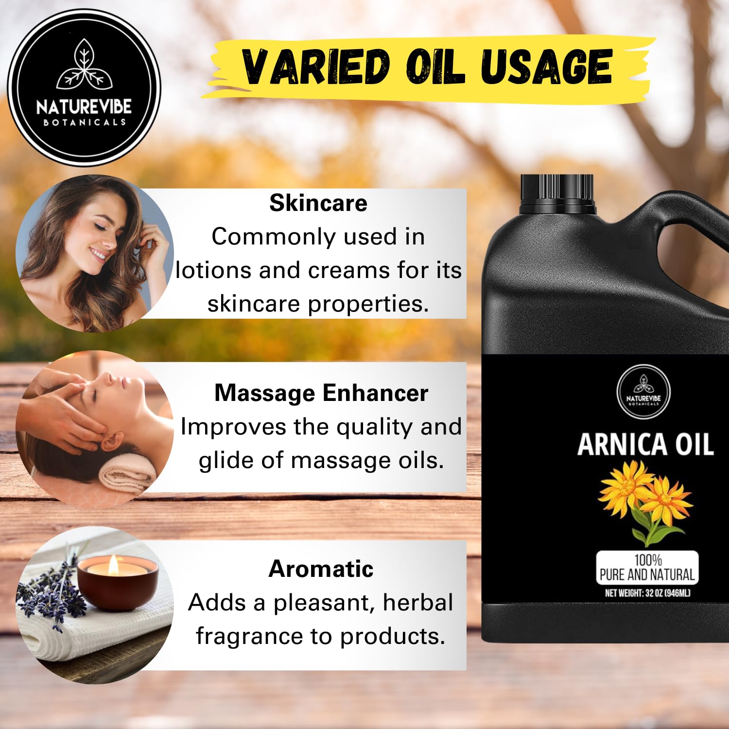 Naturevibe Botanicals Arnica Oil in-hand use supports relaxing massage sessions