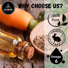 Naturevibe Botanicals carrot oil packaging label highlighting pure ingredients for skincare