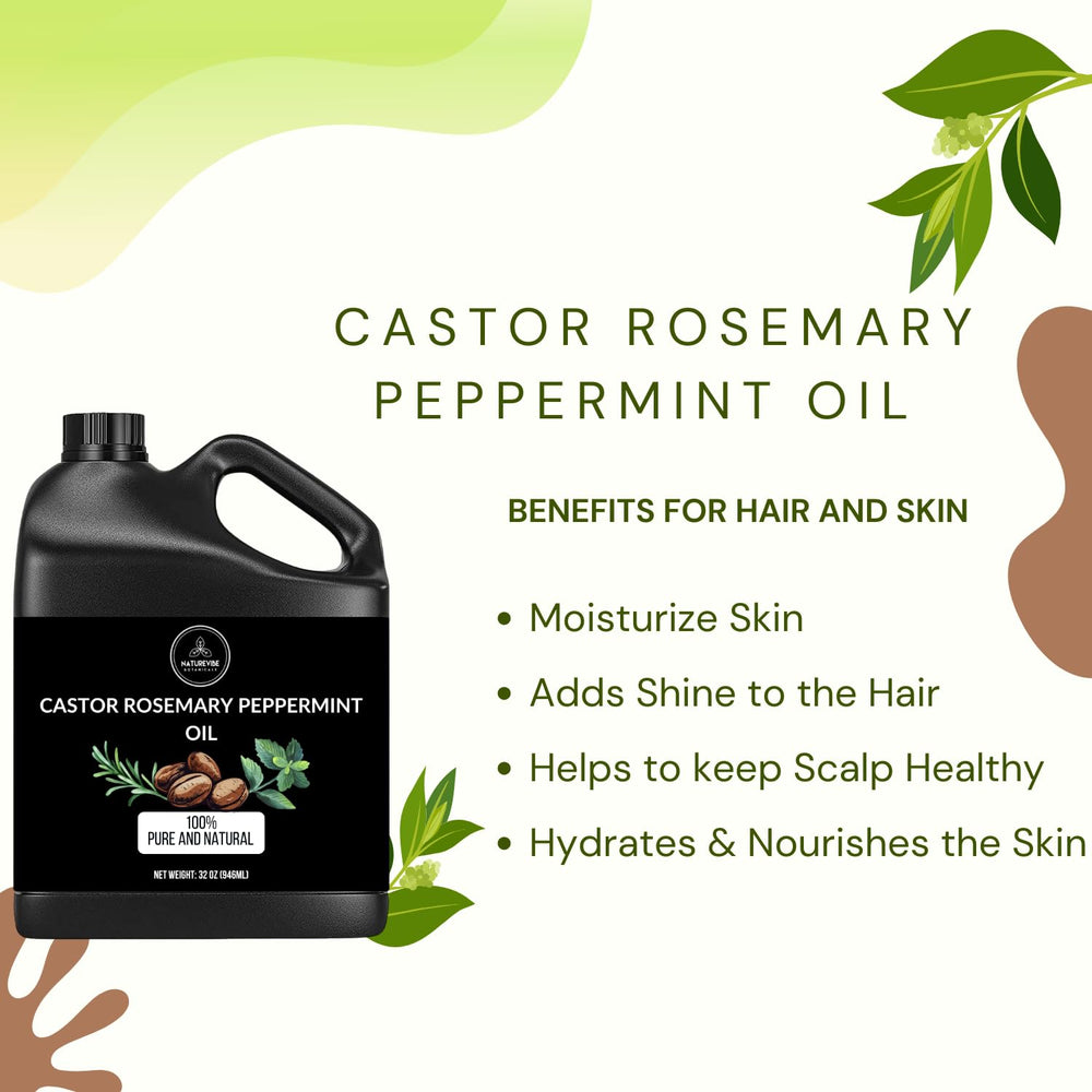 Naturevibe Botanicals Castor Oil bottle close-up—pure blend promotes moisturized skin and healthy hair.