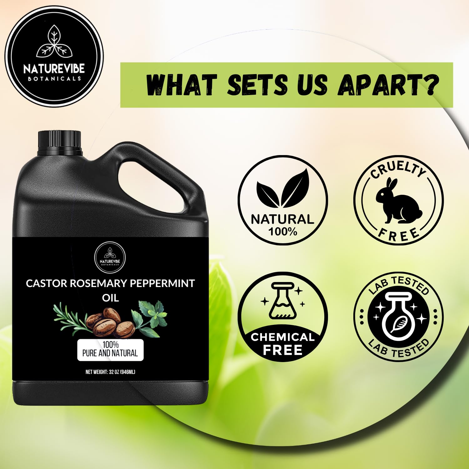 Naturevibe Botanicals Castor Oil rosemary peppermint—ideal for scalp massage and daily conditioning.
