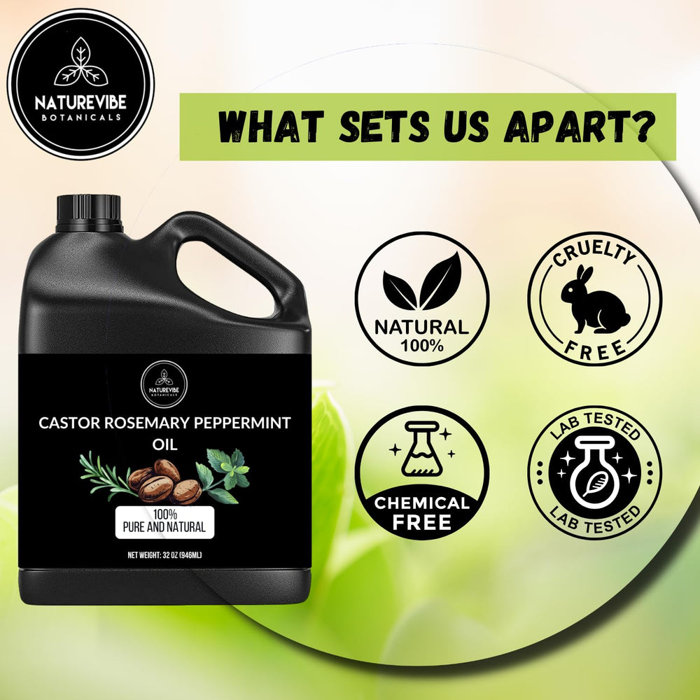 Naturevibe Botanicals Castor Oil rosemary peppermint—ideal for scalp massage and daily conditioning.