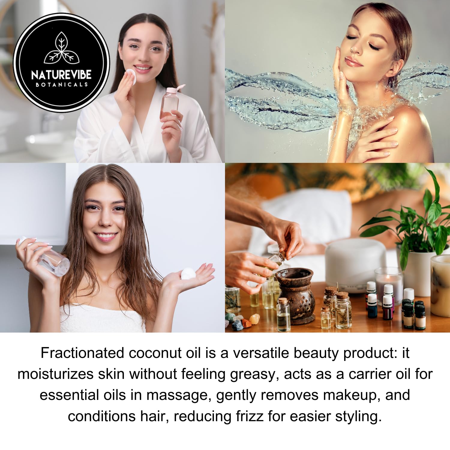 Naturevibe Botanicals coconut oil skin application highlights rapid absorption and softness