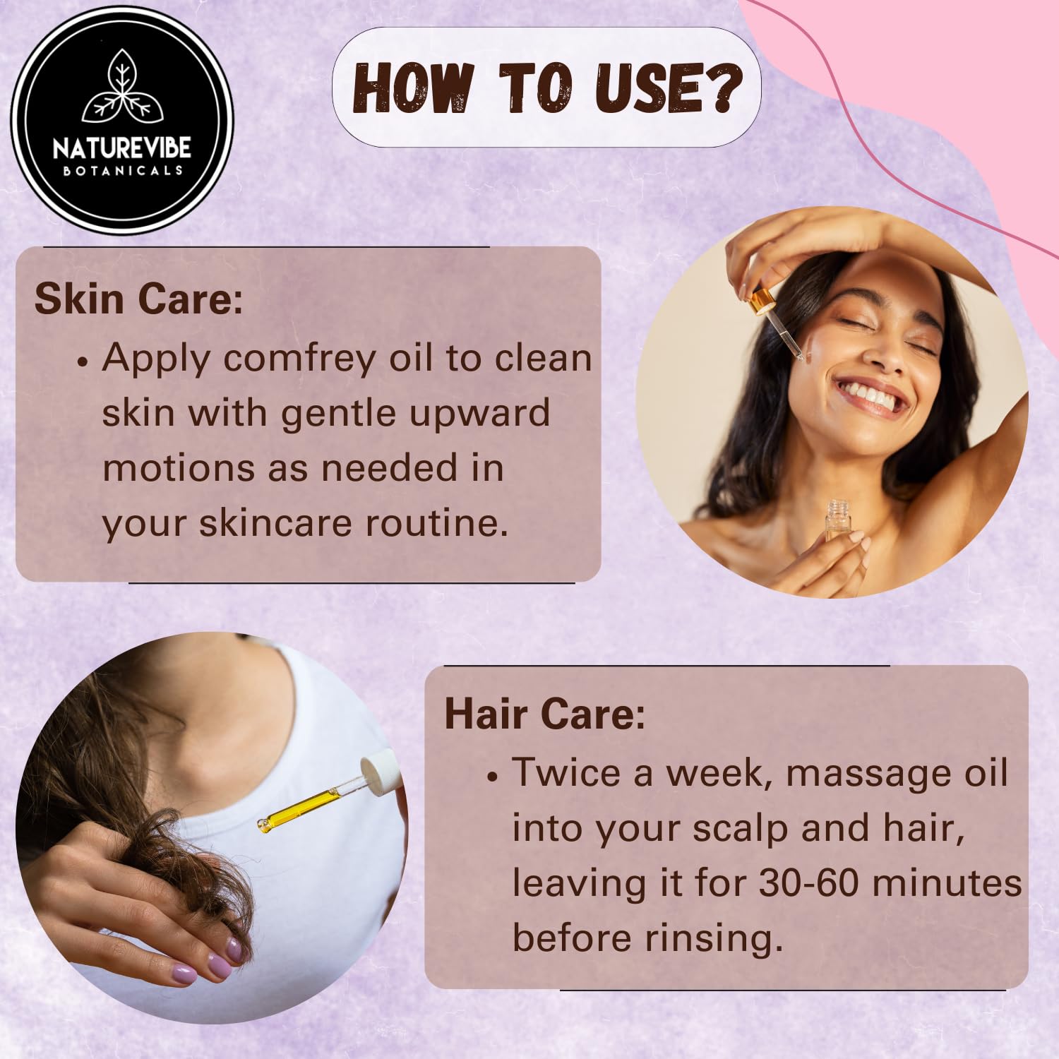 Naturevibe Botanicals comfrey oil for hair care enhances shine and softness