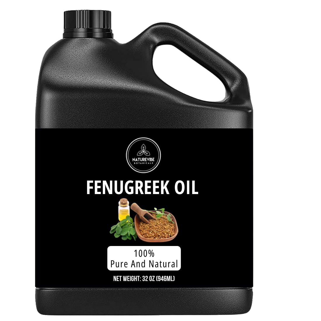 Naturevibe Botanicals fenugreek oil 32oz bottle for moisturizing skin and conditioning hair.