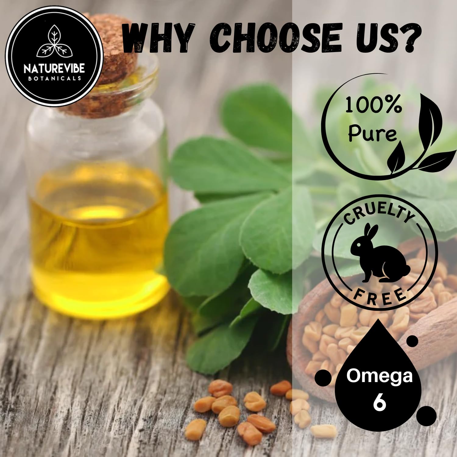 Naturevibe Botanicals fenugreek oil hair-care for conditioning and shine.