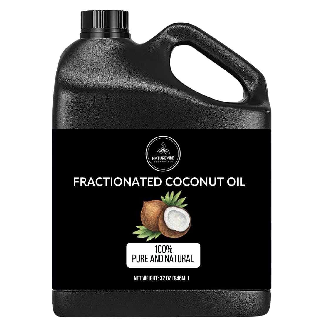 Naturevibe Botanicals fractionated coconut oil 32oz bottle for pure skin and hair hydration