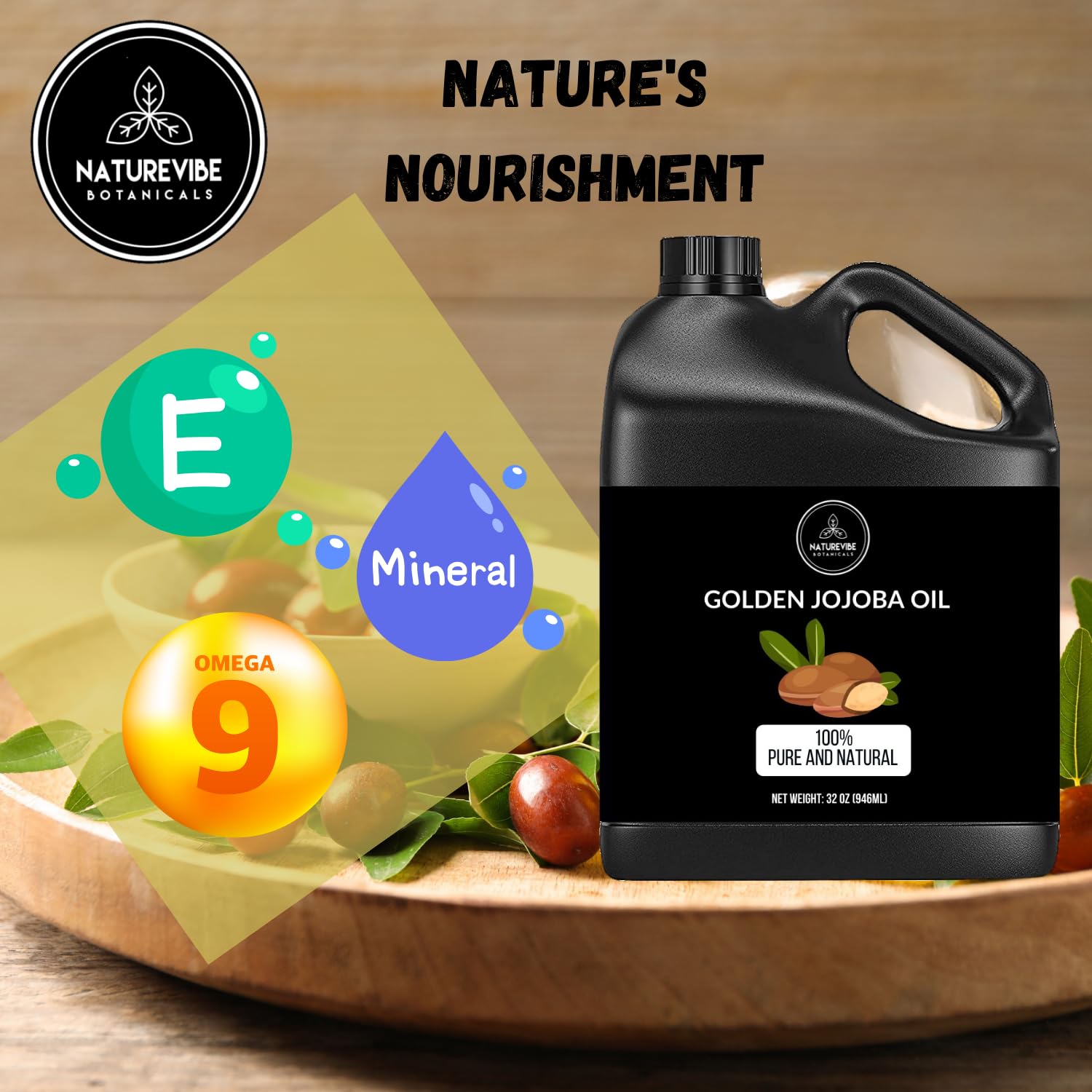 Naturevibe Botanicals Golden Jojoba Oil pour closeup for smooth, non-greasy absorption.
