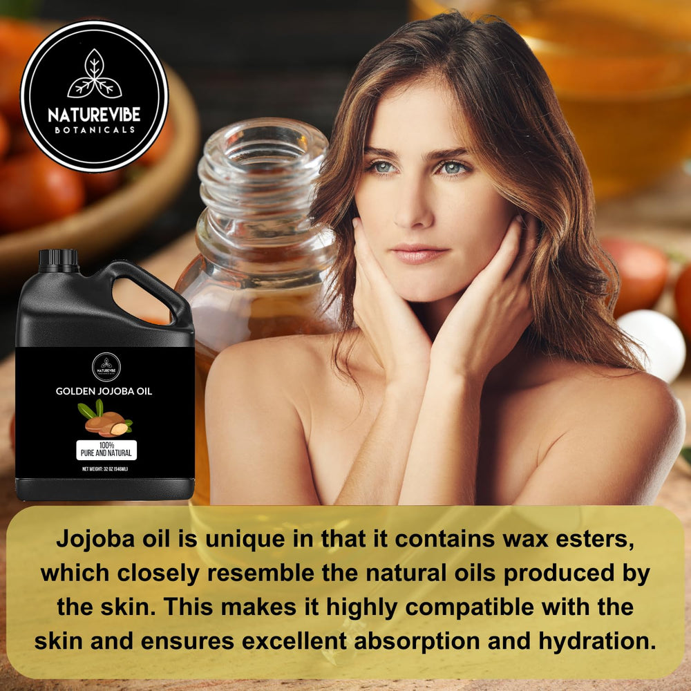 Naturevibe Botanicals Golden Jojoba Oil on skin and hair uses for daily care.