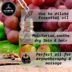 Naturevibe Botanicals grapeseed oil label highlights hexane-free and cruelty-free quality
