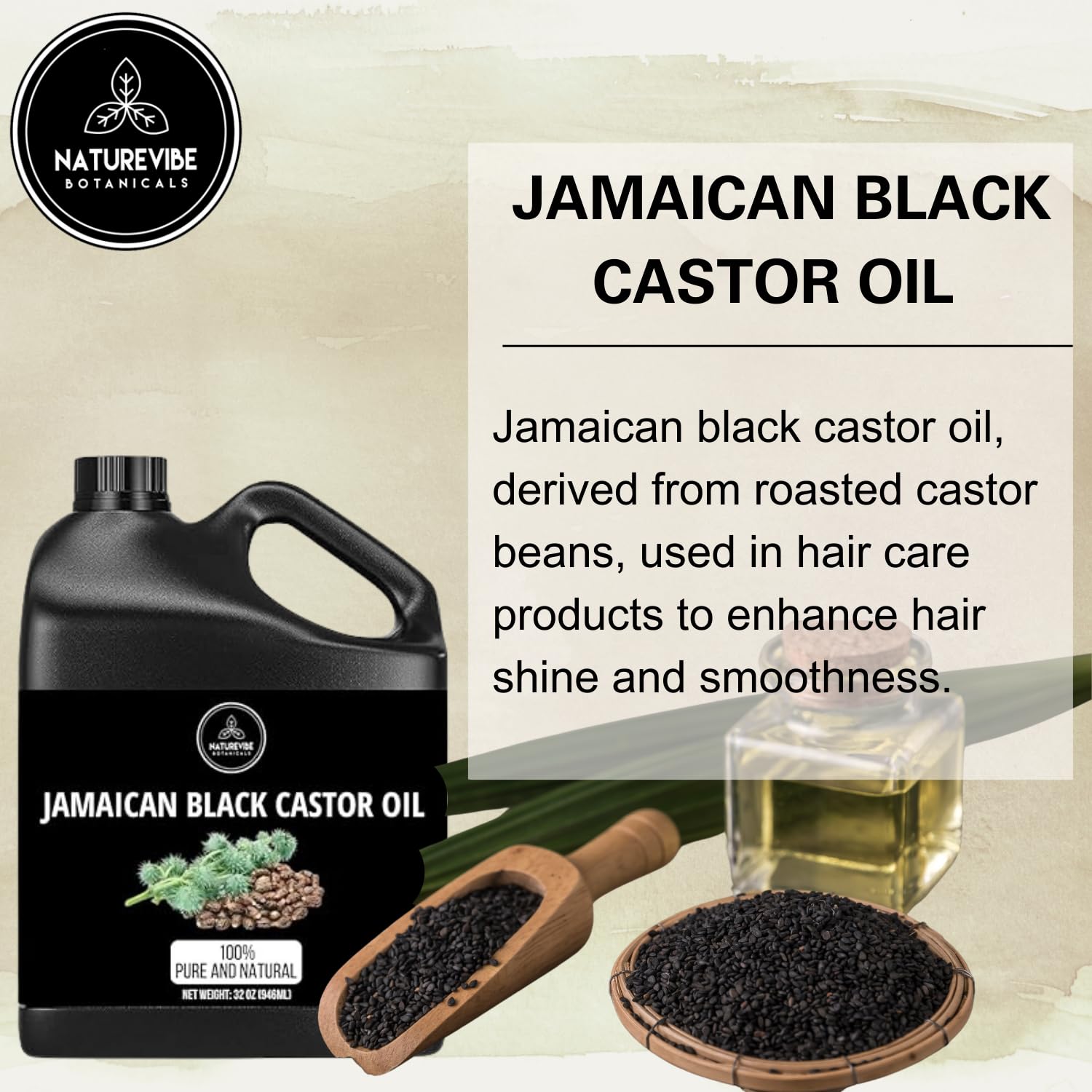 Naturevibe Botanicals Jamaican Black Castor Oil 32oz pour demonstrates easy application.
