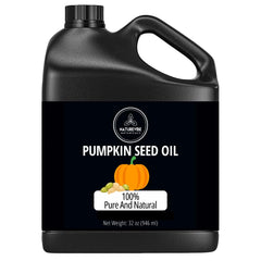 Naturevibe Botanicals Pumpkin Seed Oil bottle front shows pure skin nourishment.
