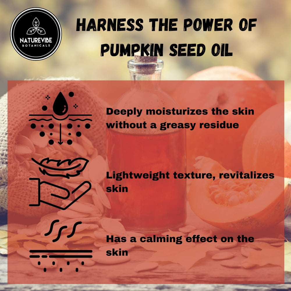 Naturevibe Botanicals Pumpkin Seed Oil in shower setting hints post-shower moisturization.