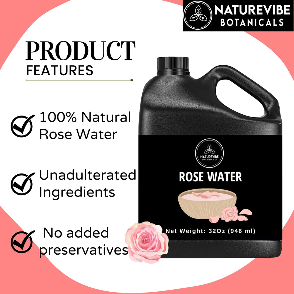 Naturevibe Botanicals rose water bottle on counter for easy use