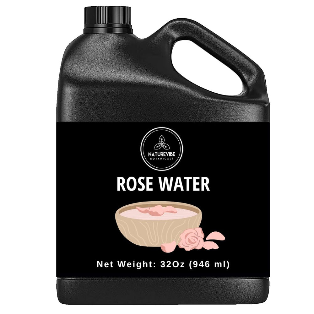 Naturevibe Botanicals rose water closeup on rose petals for aromatic skincare