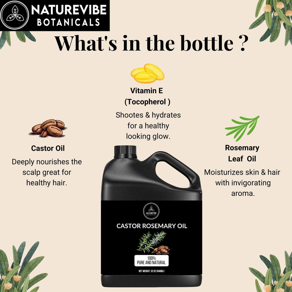 Naturevibe Botanicals castor rosemary oil packaging shows resealable jar for freshness.
