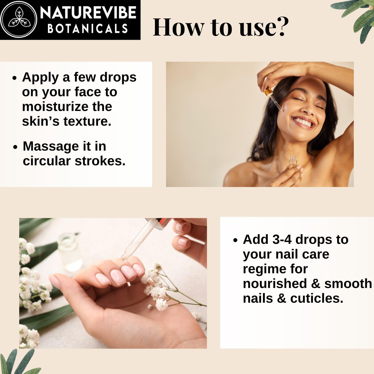 Naturevibe Botanicals castor rosemary oil skin-application supports hydrated skin.