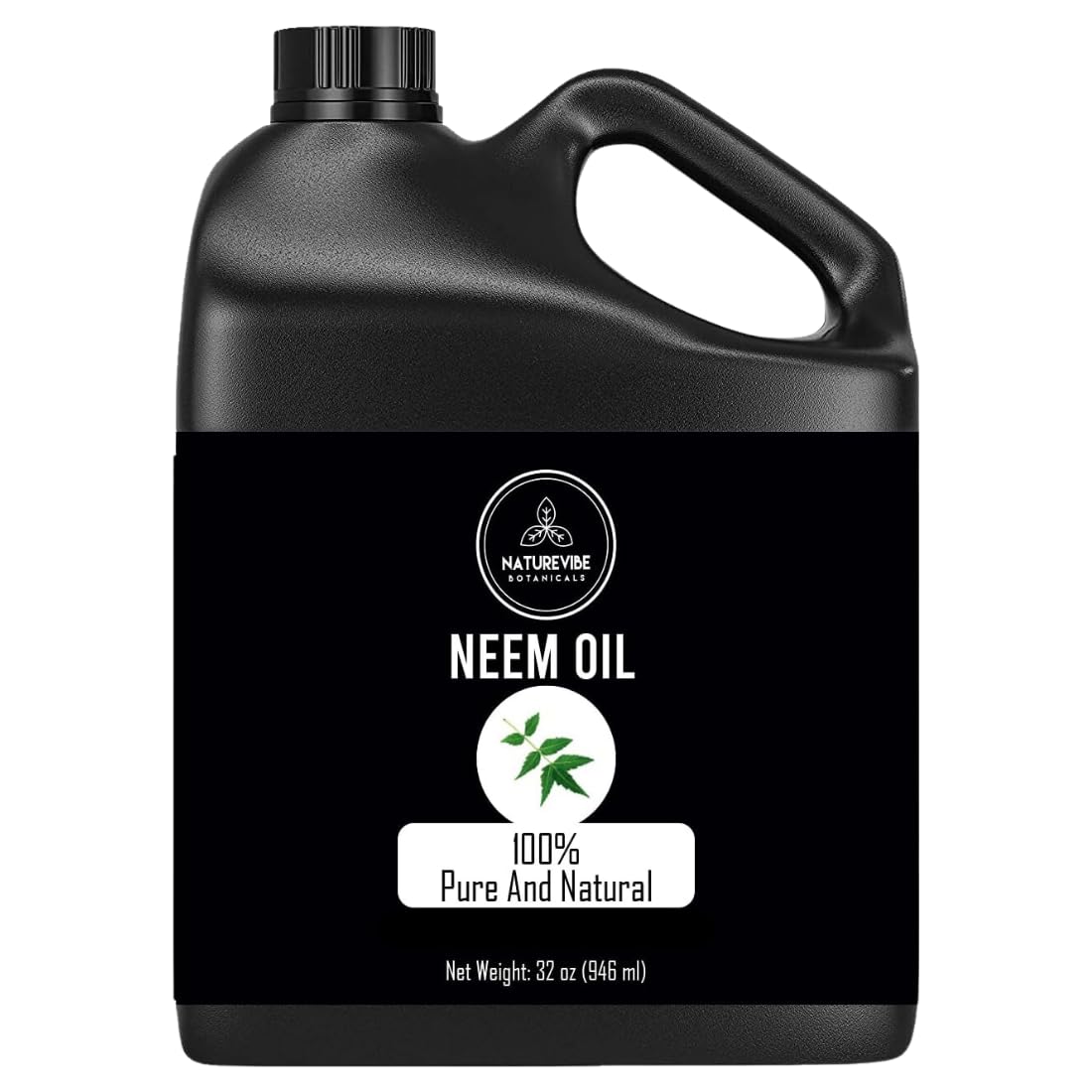 Naturevibe Botanicals Neem Oil 32 oz bottle—pure neem oil ideal for skin and hair care.
