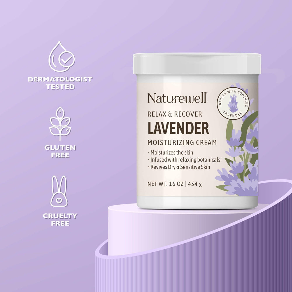 NatureWell Lavender Smooth Cream texture swatch showing rich yet light feel