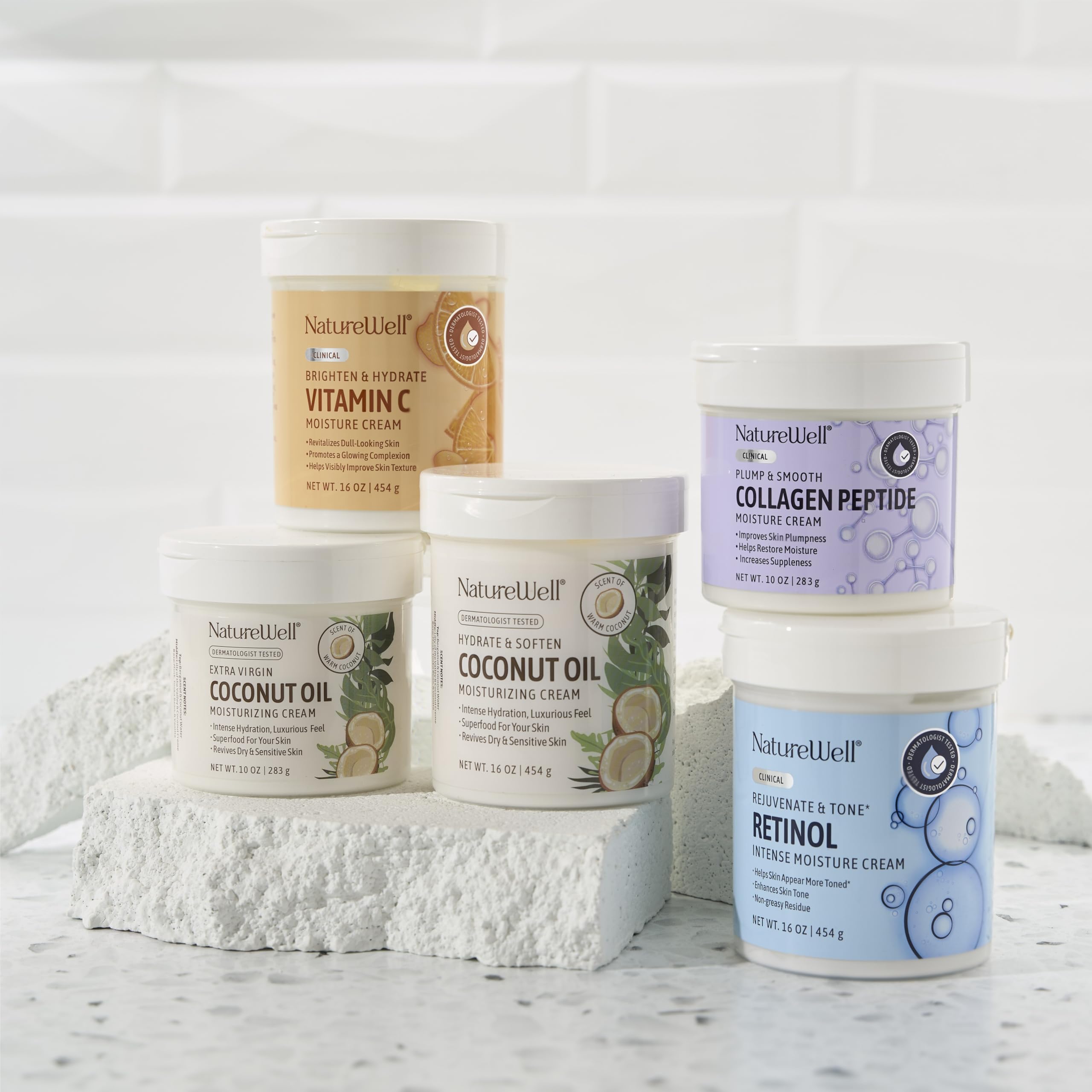 Cream spread on skin demonstrates smoothing and a revitalized glow with Nature Well