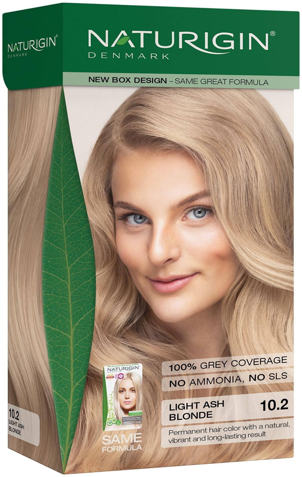 Naturigin 10-2a light ash blonde packaging for at-home color.