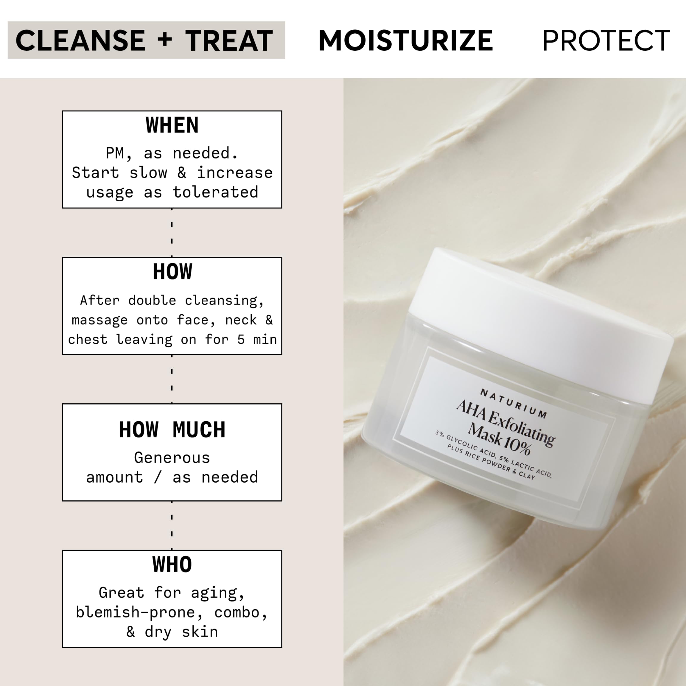 Naturium AHA Exfoliating Mask 10% spread on face demonstrates even application for texture improvement