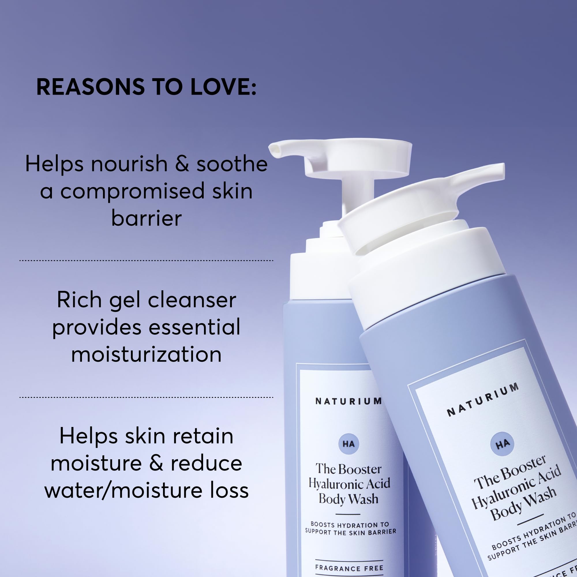 Naturium The Booster Hyaluronic Acid Body Wash ingredients panel highlights multi-weight hyaluronic acids