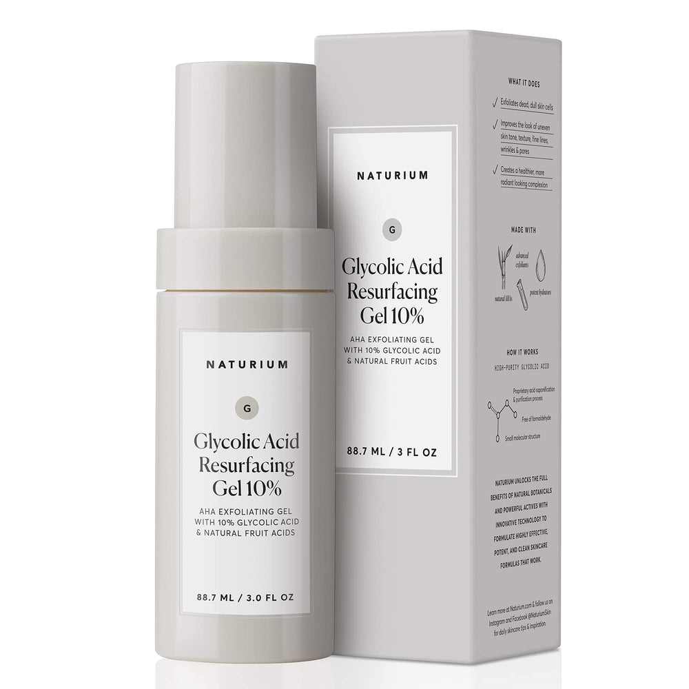 Naturium Glycolic Acid Resurfacing Gel bottle closeup showing glow-ready skin potential